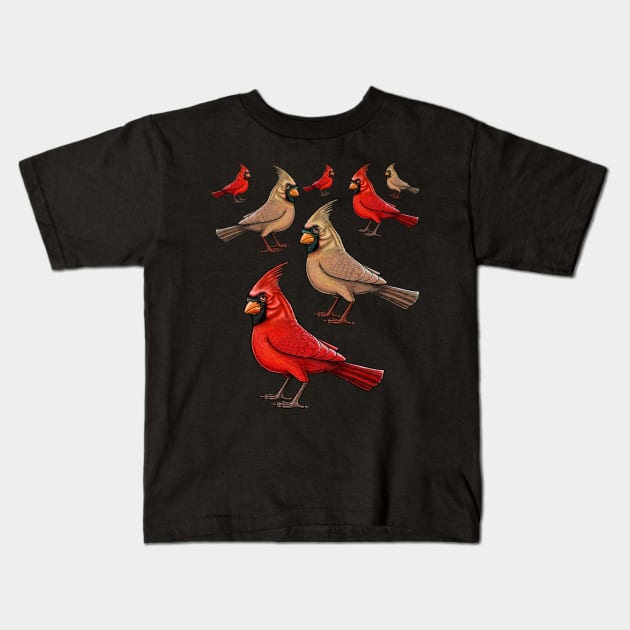 Red Cardinal birds Kids T-Shirt by Artardishop